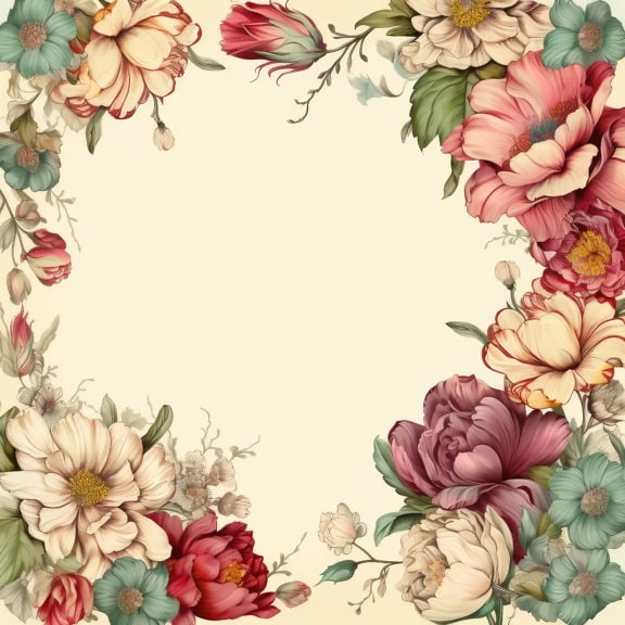Dekoracyjna ozdobna rama kwiatowa z kwiatów, ilustracja graficzna w starym stylu retro