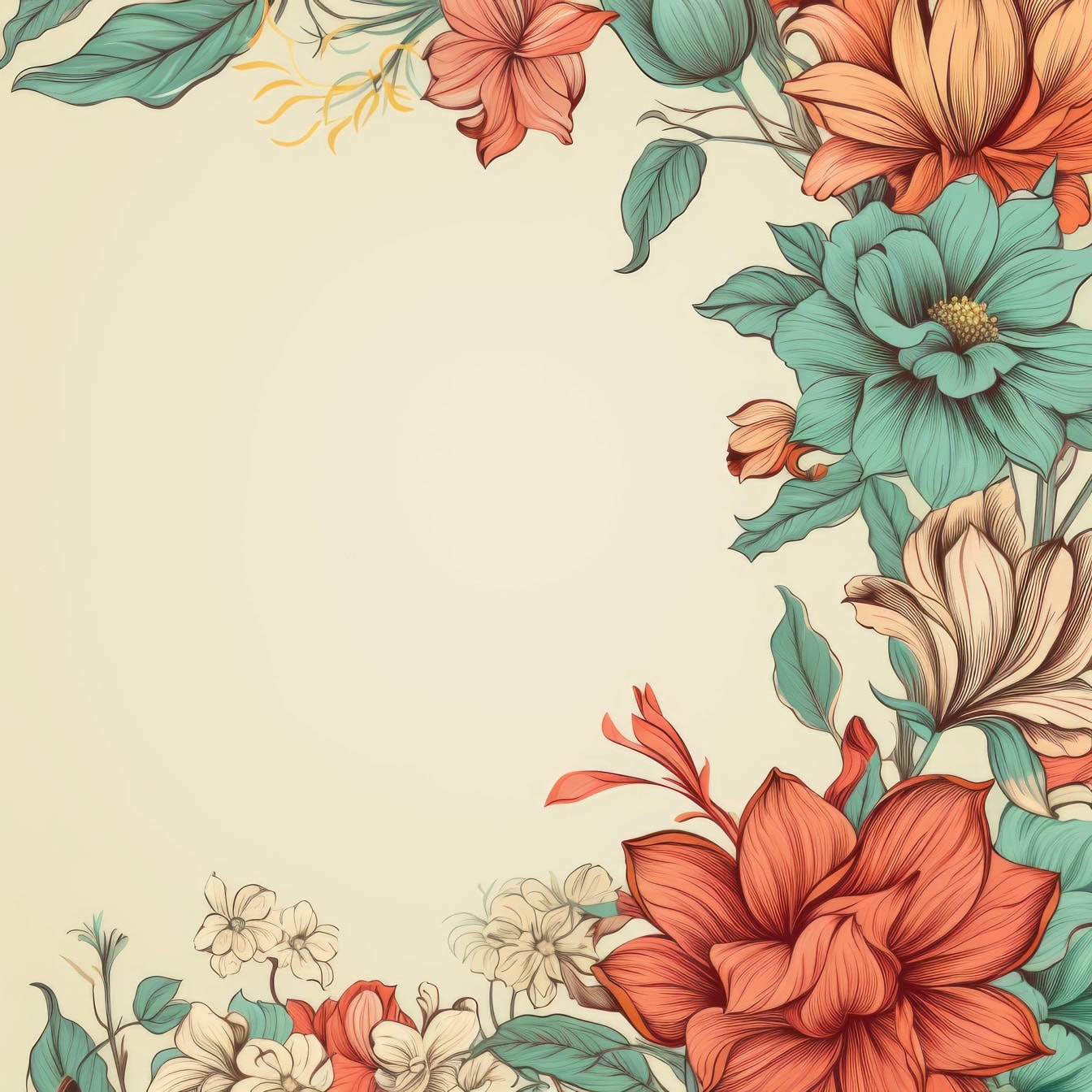 Illustration graphique vectorielle florale aux couleurs pastel de fleurs dans le style rétro