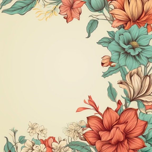 Ilustrație grafică vectorială florală în culori pastelate de flori în stil retro