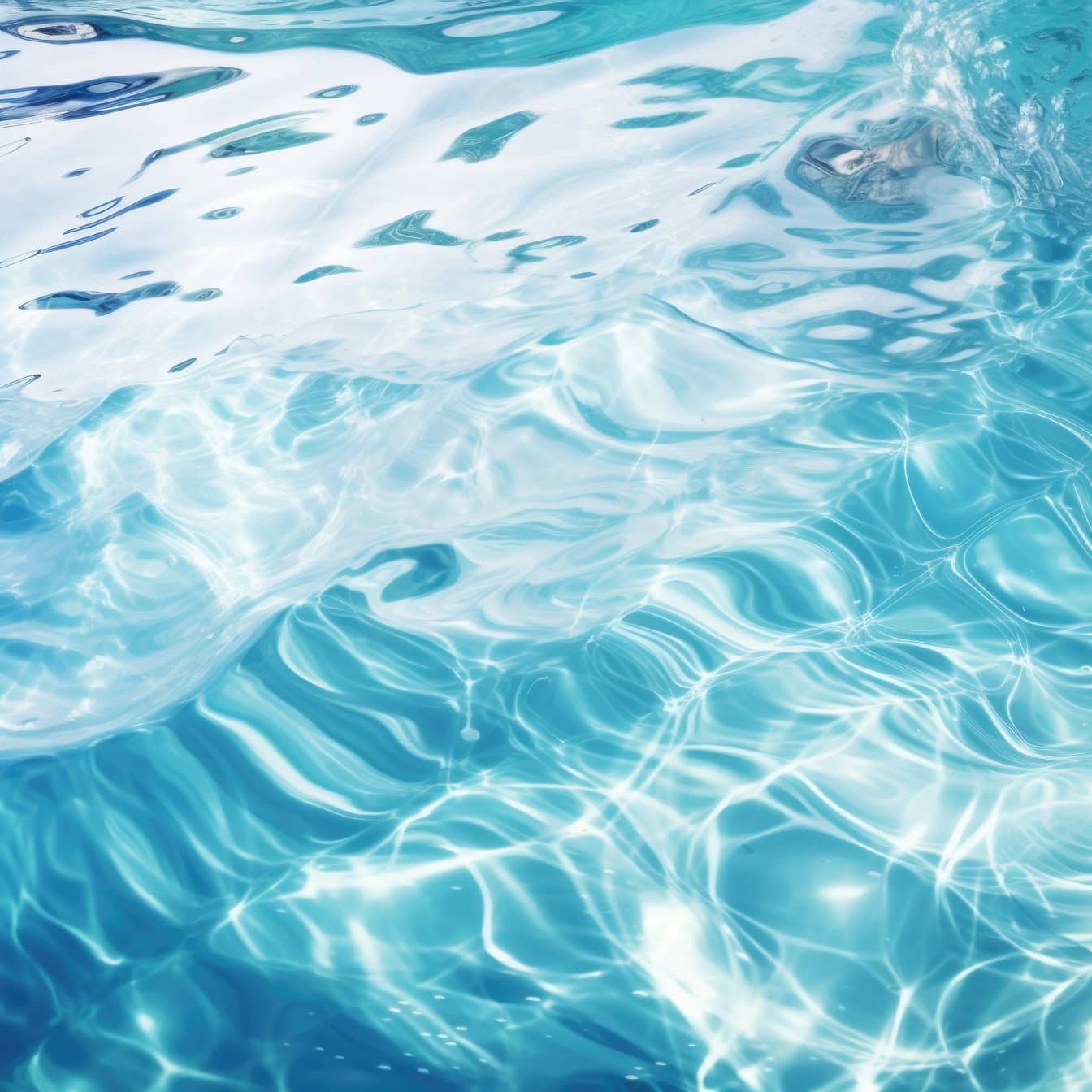 Splashes of waves on surface of clear turquoise-blue marine water