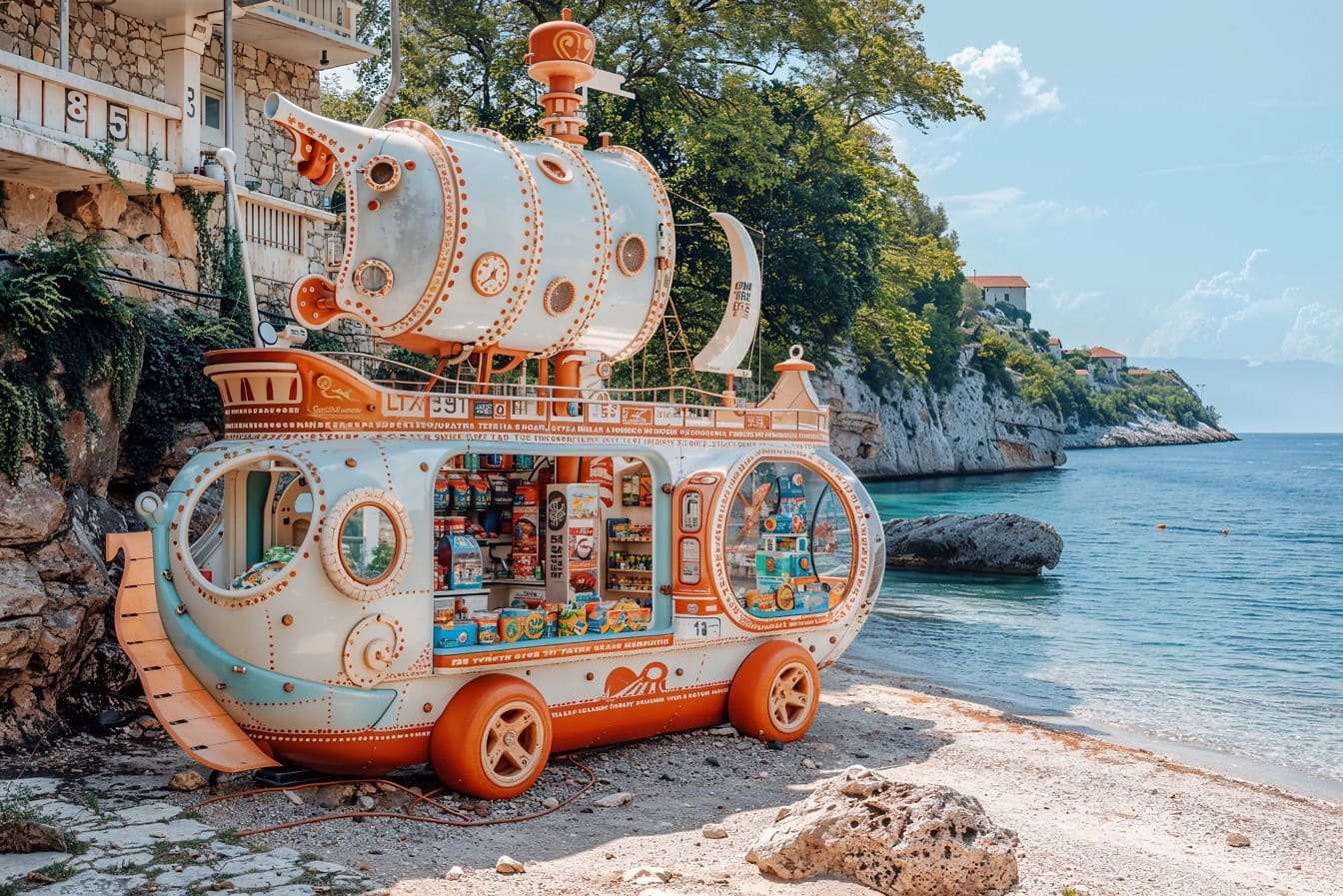 Godteributikk på en strand i Kroatia