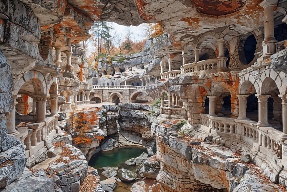 Скалистый город в подземной пещере в Хорватии