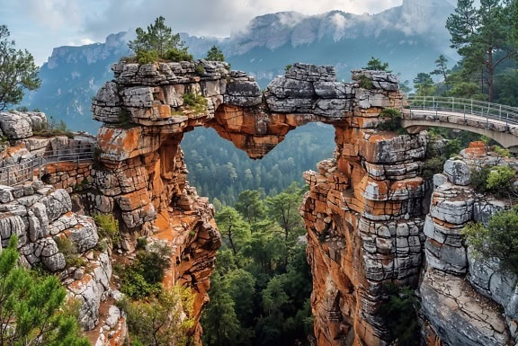 Rocky bridge formation in a shape of a heart