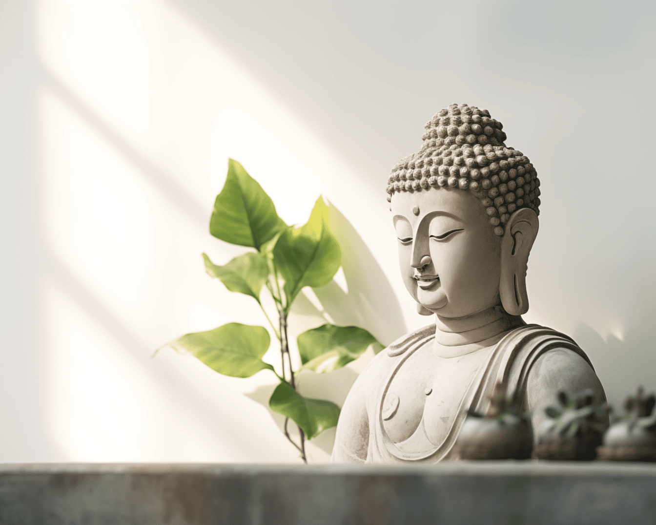 Huzur içinde kapalı gözlerle meditasyonda bir Buda heykeli