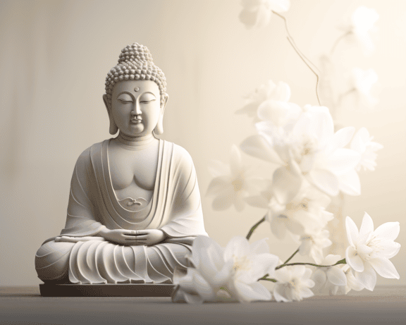 Statue eines Buddha in tiefer transzendentaler Meditation im Lotussitz sitzend