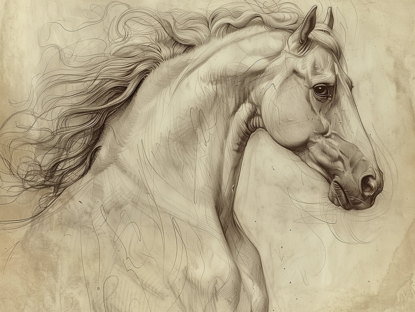 Drawing of a horse head a sketch of stallion’s head resembles on art of famous artists