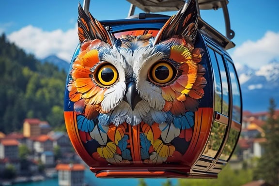 Vynikající barevná 3D nástěnná sova na lanovce