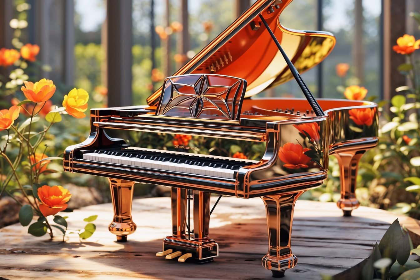 Extraordinärt fotomontage konstverk av ett konsertpiano