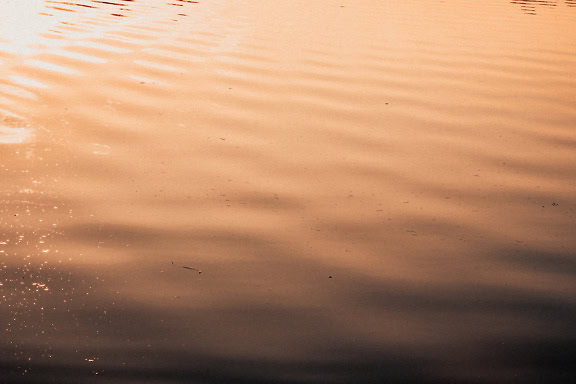 Riflesso dei raggi del sole sulla superficie dell’acqua con le onde al tramonto