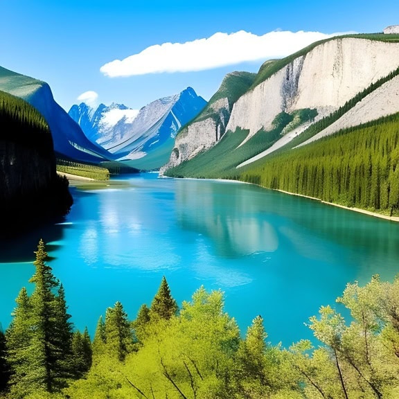 Immagine di un lago di montagna circondato da montagne