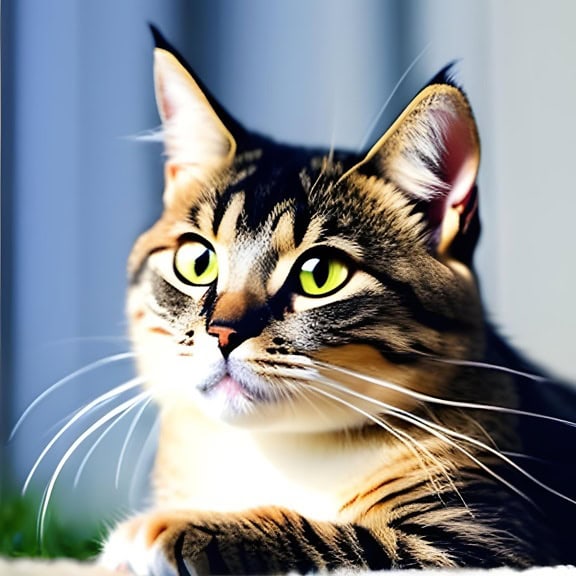 Ilustración gráfica de un gato con ojos verdes