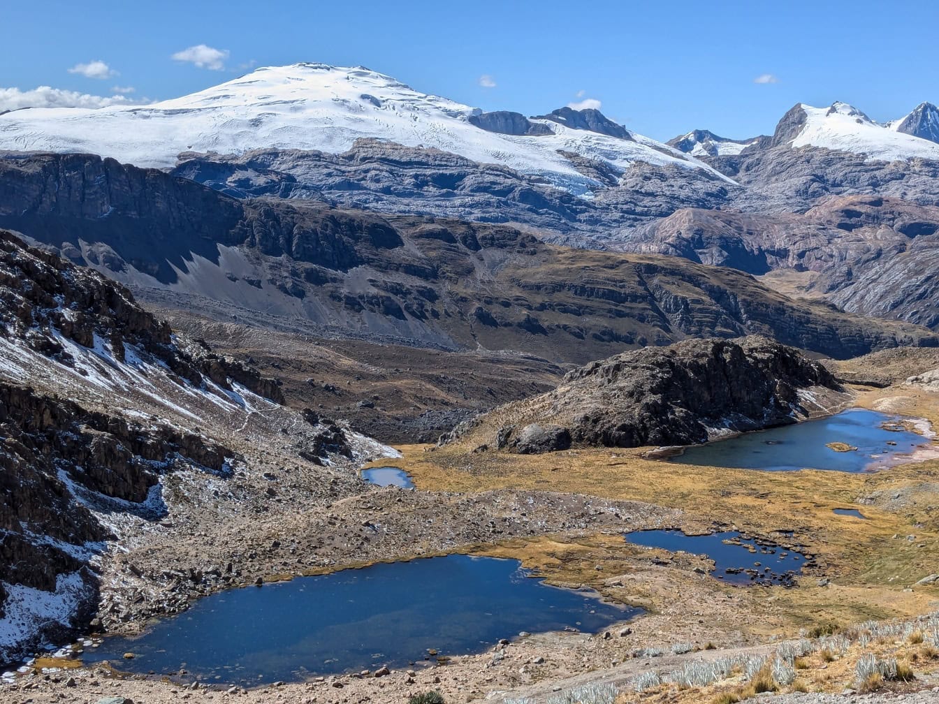 Езеро в долина в планинската верига Раура в Андите на Перу в районите на Хуануко, Лима и Паско