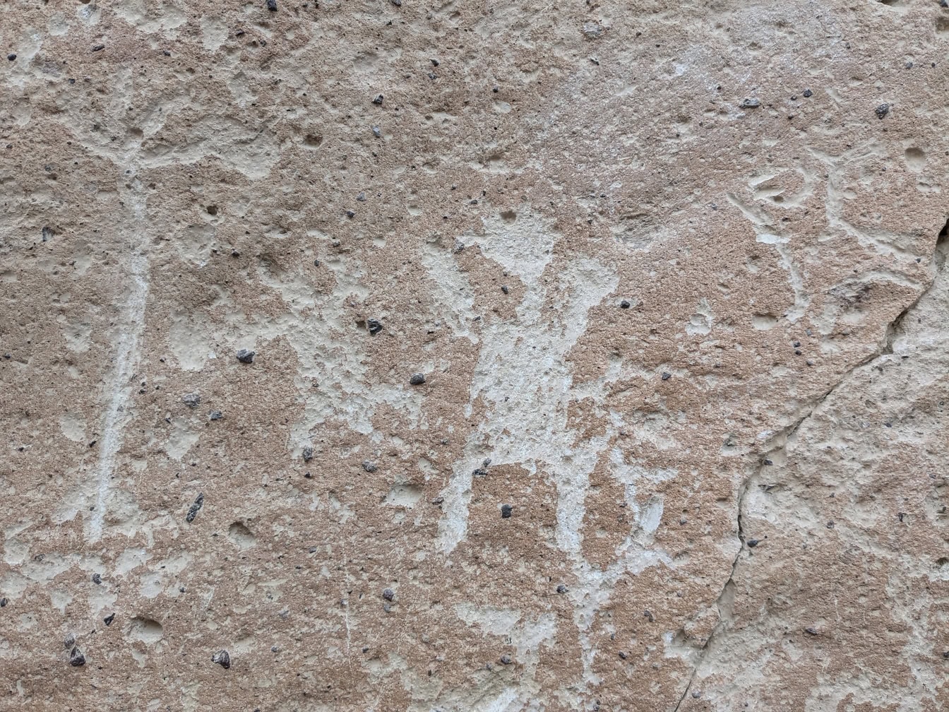 ペルーの石に刻まれたペトログリフのある岩のクローズアップ、石器時代の芸術