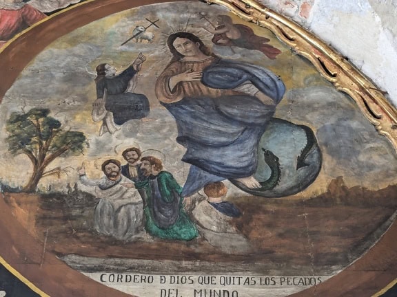 Fresco maleri af en helgen Maria den hellige jomfru