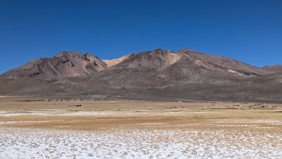 Panorama of a high-altitude salt plateau in the Arequipa in the Andes mountains in Peru