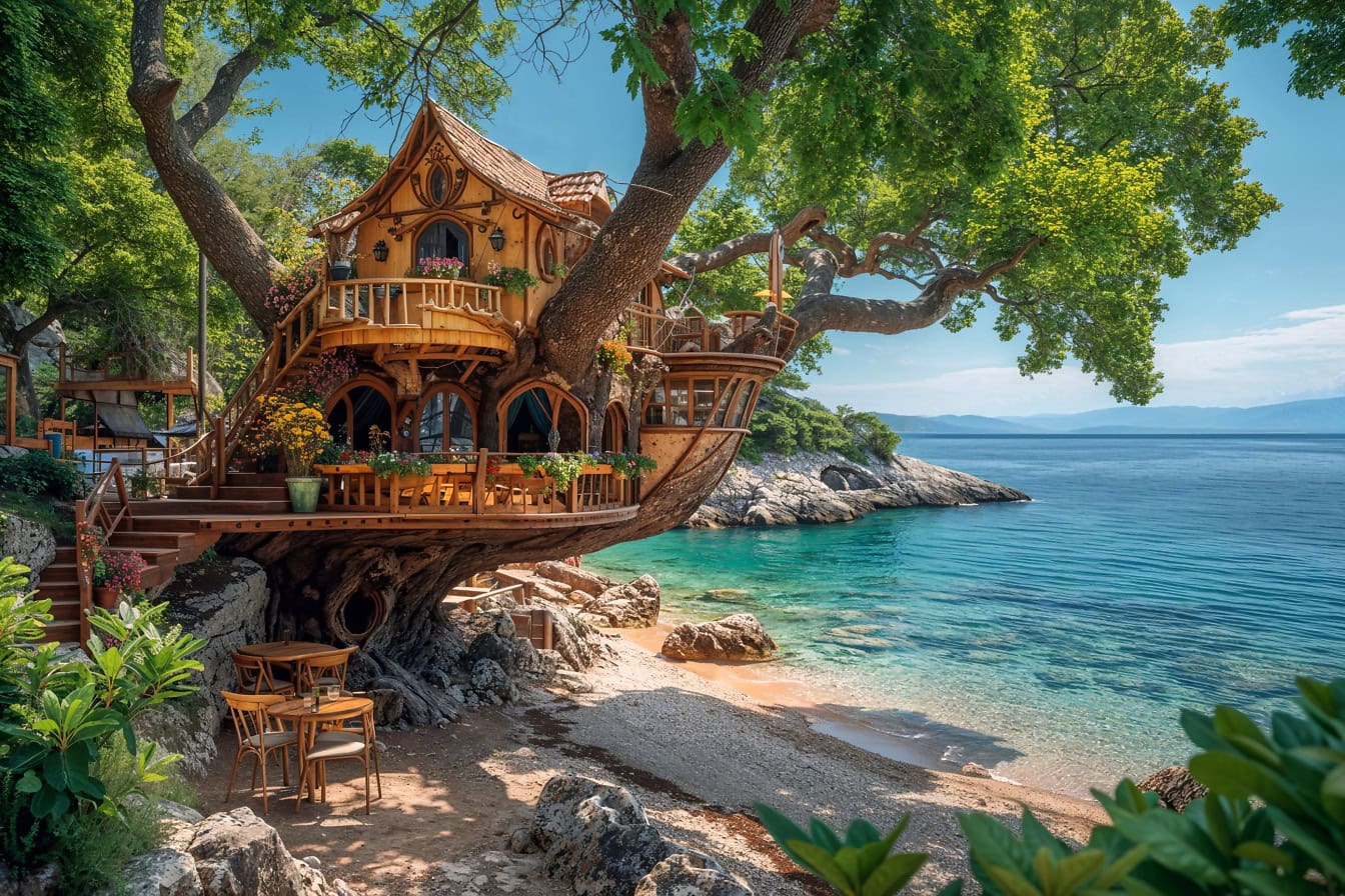 Une cabane dans les arbres au bord de la plage, l’endroit idéal pour des vacances d’été reposantes