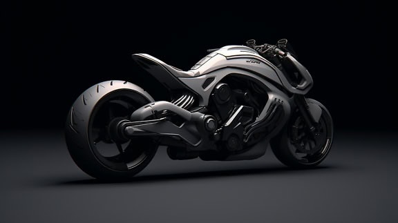 3D model futuristického konceptu motocyklu na černém pozadí