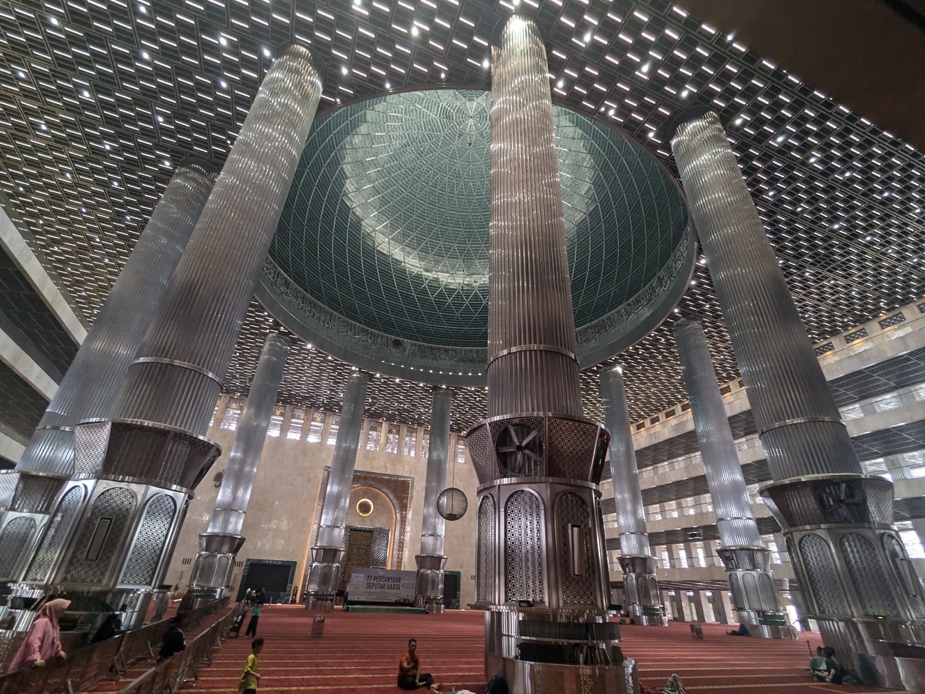 Majestic interior of the largest mosque in Southeast Asia, the Istiqlal mosque in Jakarta in Indonesia