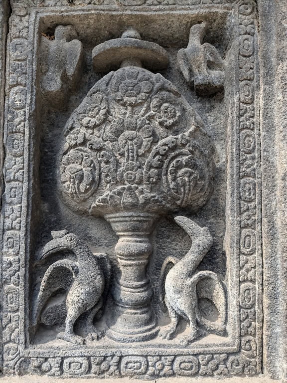 Beautiful stone reliefs at Candi Prambanan, or Rara Jonggrang Hindu temple in Indonesia