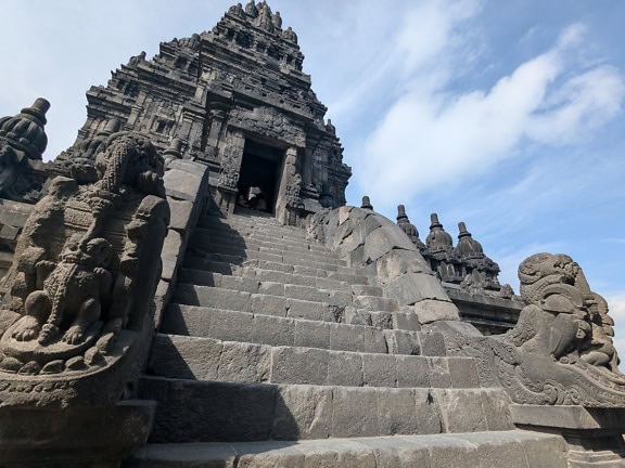 Stone stairs at Prambanan Hindu temple in Yogyakarta, in southern Java in Indonesia