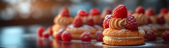 Un exquisito postre gourmet con frambuesas y crema de vainilla