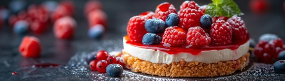 Ein leckerer Gourmet-Kuchen ohne Backen mit Erdbeeren und Sahneglasur auf Vanille