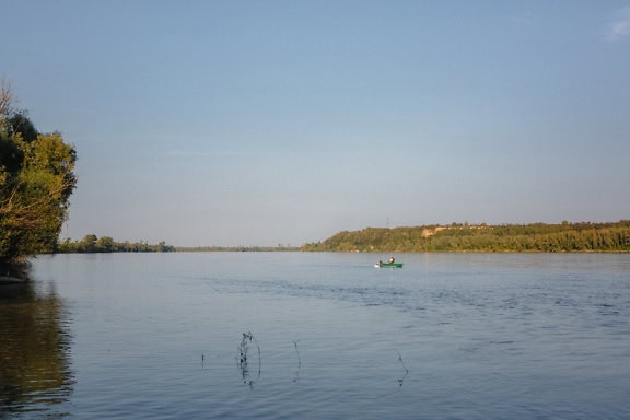 Small motor river boat on the Danube River