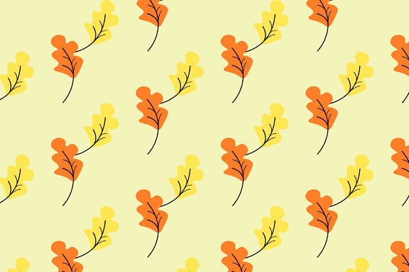 A vector graphic, pattern of yellowish and brown leaves on a yellow background