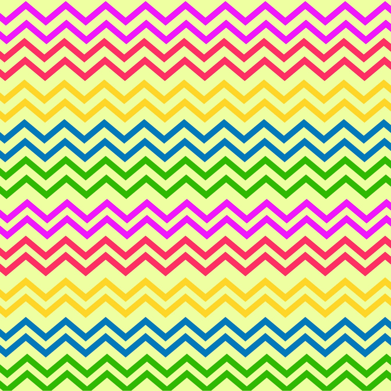 Garis zigzag warna-warni grafik vektor dengan latar belakang kuning dan pola zigzag ungu, merah, biru dan hijau