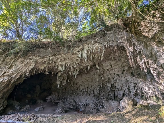 Inngang til Liang Bua-hulen eller hobbithulen, et paleoetologisk sted hvor Hobbiten oppdages (Homo floresiensis)