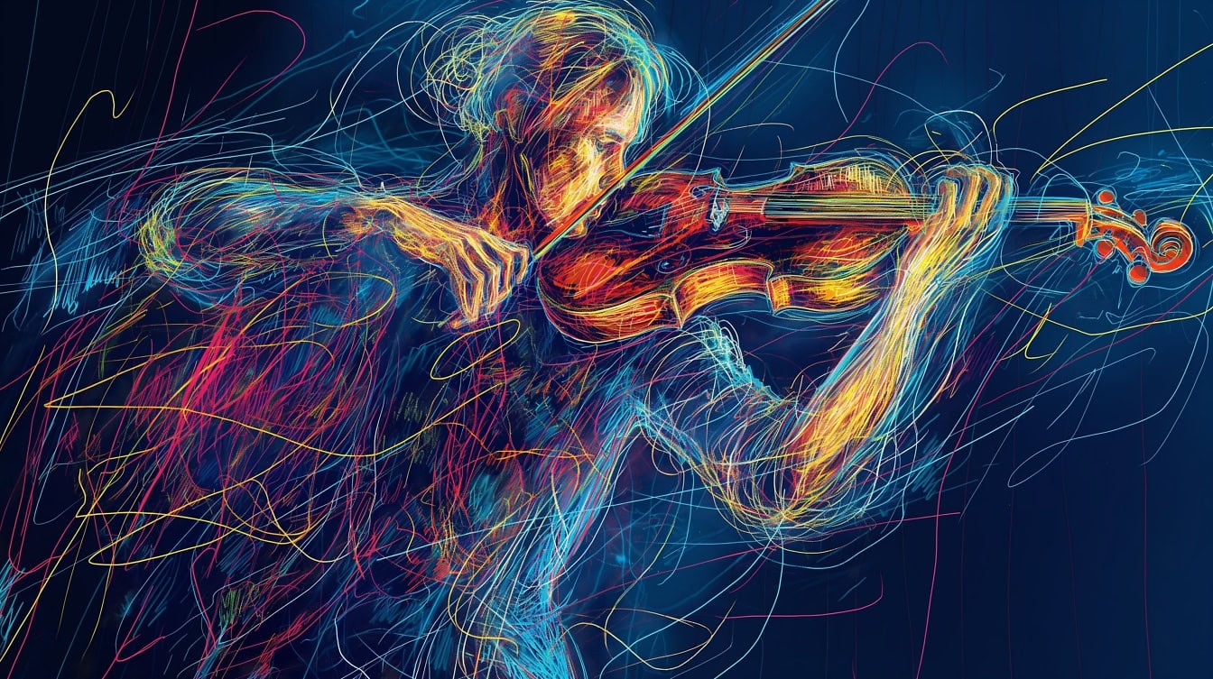 Majestic premium art illustration of a violinist man playing a violin