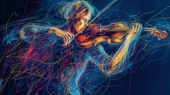 Maestosa illustrazione d’arte premium di un violinista che suona un violino