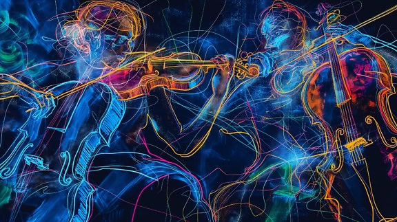 Graphique abstrait premium d’un musicien jouant d’un violon et d’un violoncelle