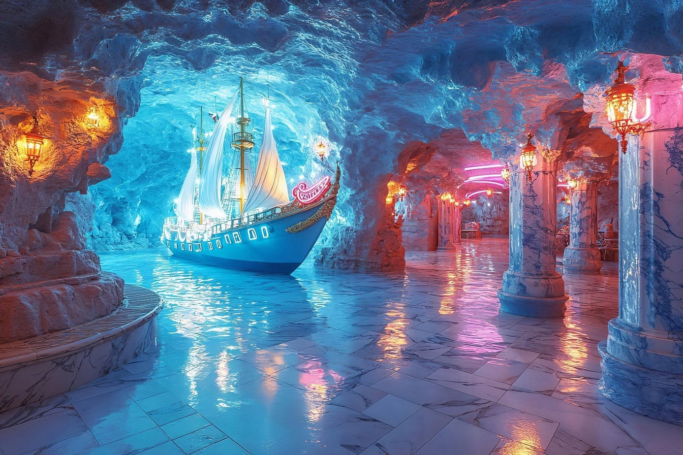 Magical sailing ship in a cave, a billionaire’s garage for a ships