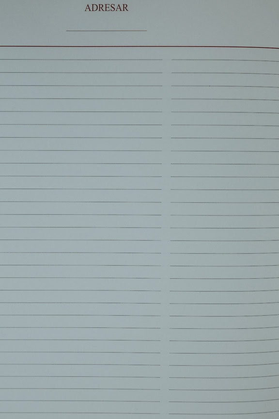 A close-up texture of a white paper with horizontal lines, an address notebook