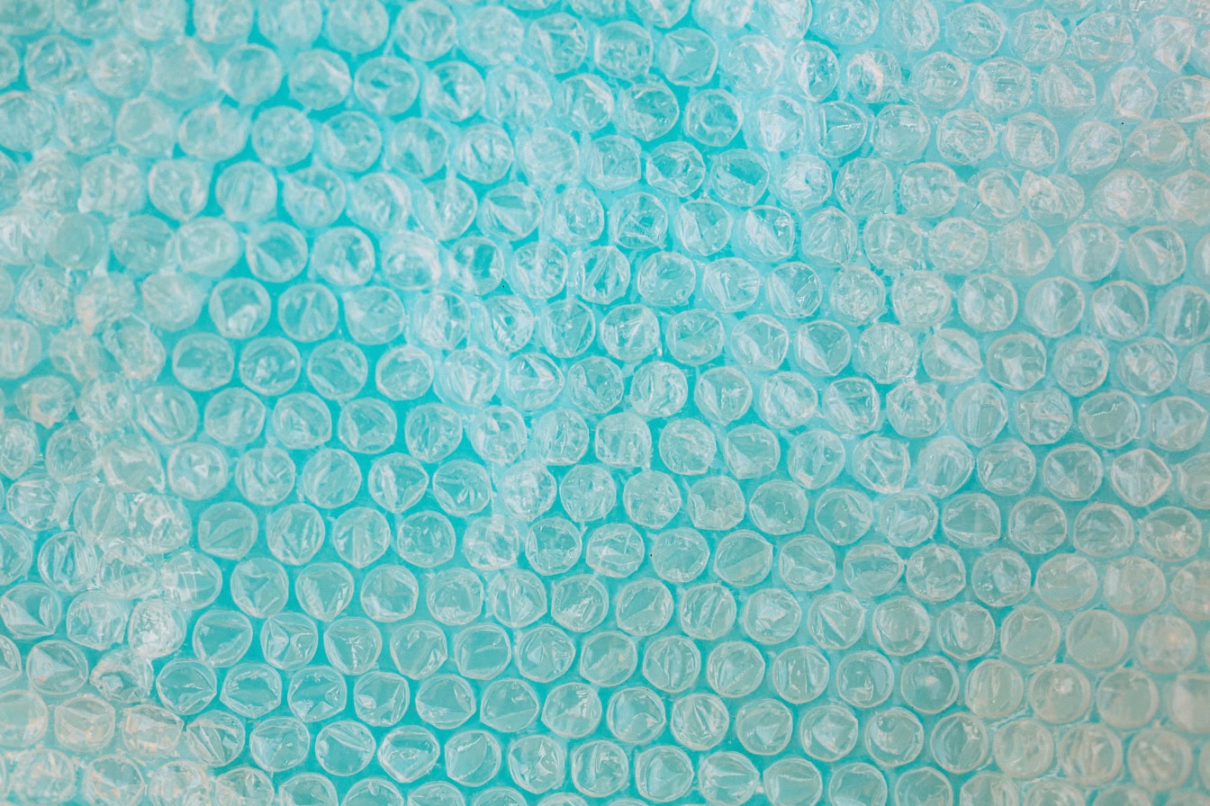 A nylon bubble wrap, a close-up texture of an transparent industrial plastic wrap