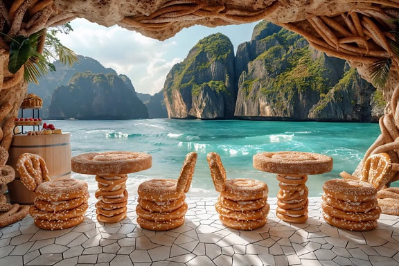 Table et chaises en bretzels, design de meubles intéressant et amusant