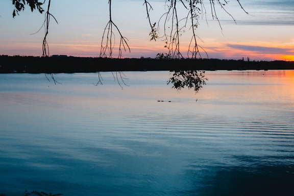 Horyzont nad Dunajem po zachodzie słońca, poświata nad rzeką