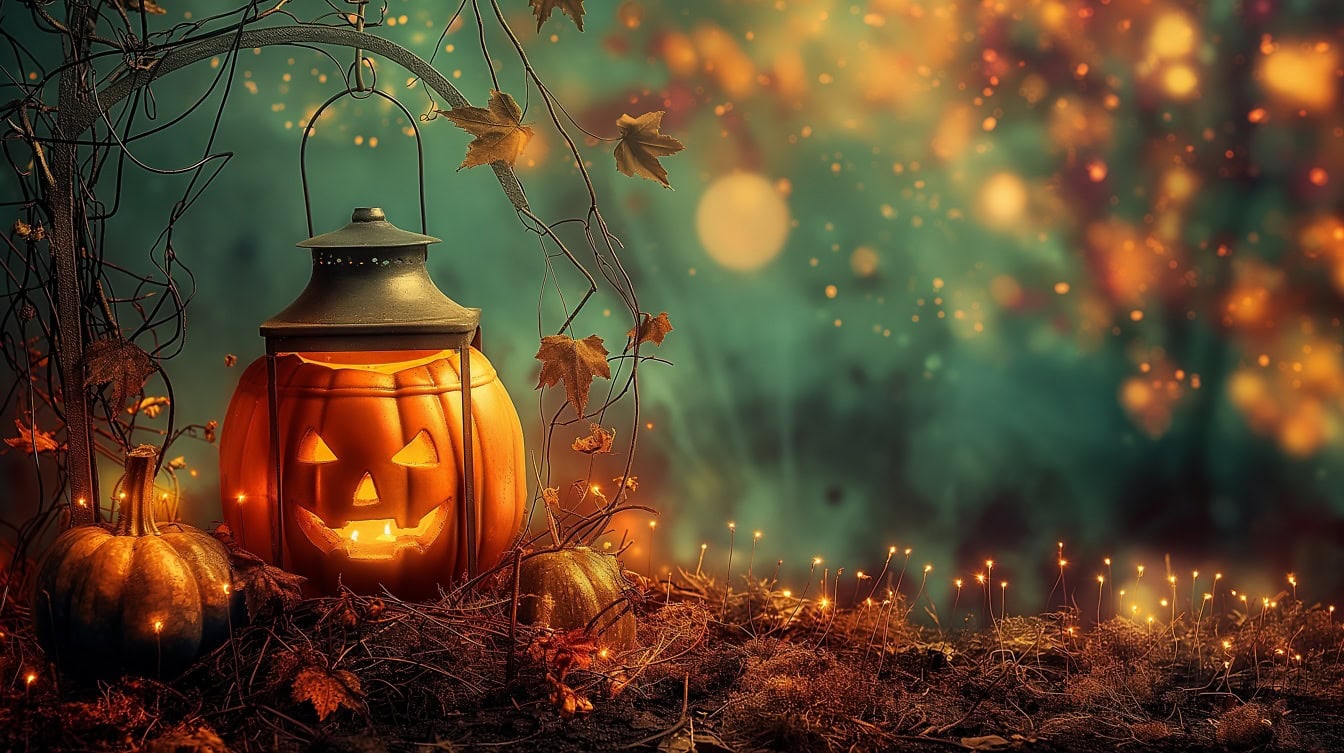 A magical Halloween pumpkin lantern with a candle inside