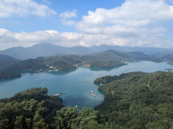 Panoramic view of the Sun Moon Lake in Yuchi Township, Nantou County, Taiwan