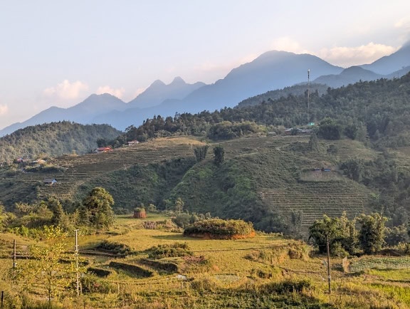 Panoramautsikt over provinsen i Vietnam med autentisk landlig landbruk, landskapspanorama over terrasserte rismarker