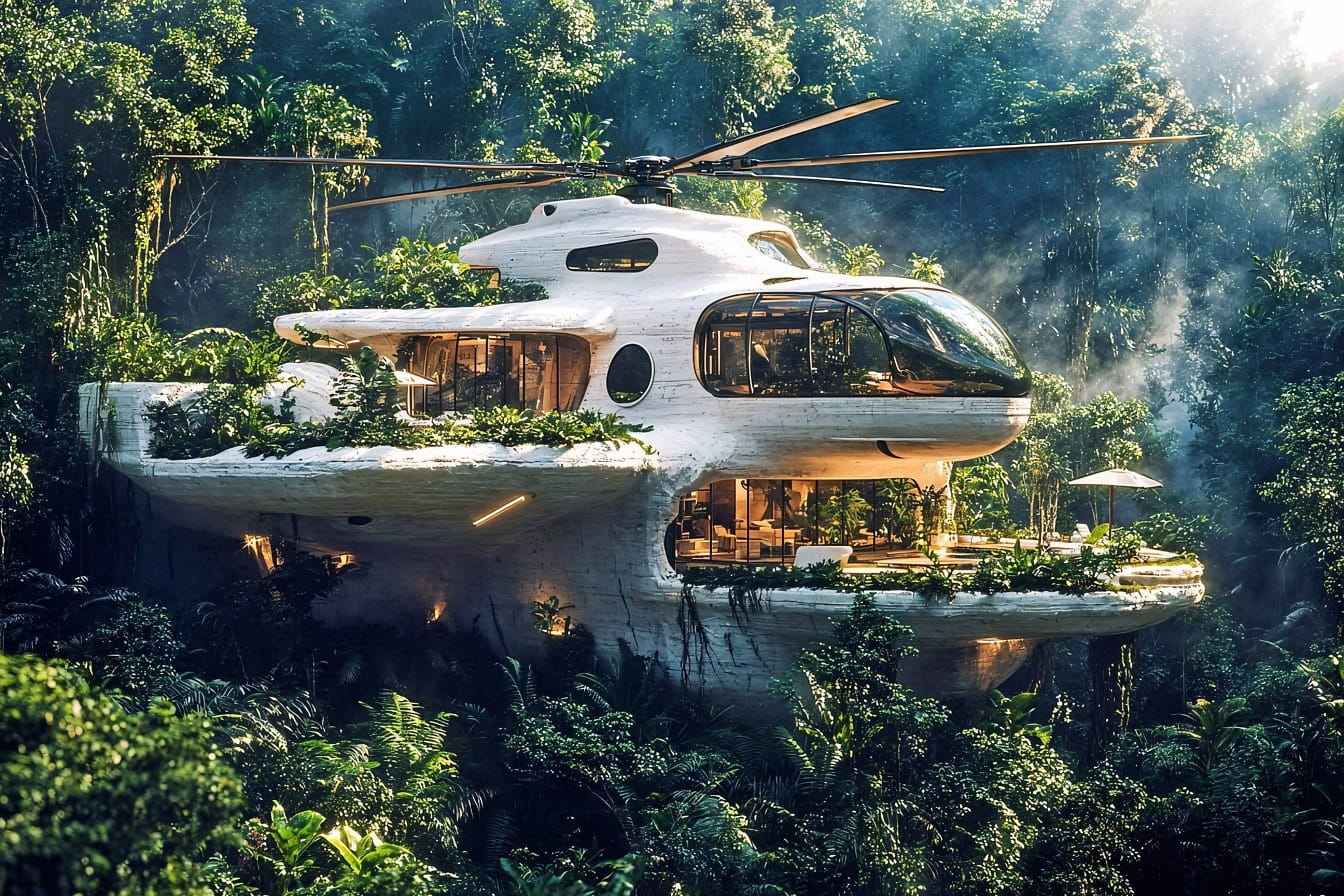 Helicopter-hotel in the jungle, the perfect place for an adventurous vacation