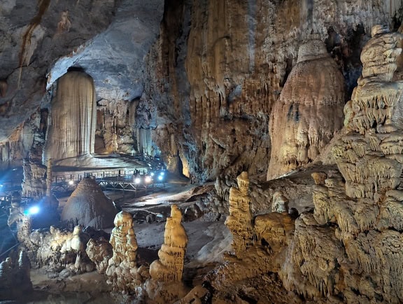 Stalactites and stalagmites, a natural geology formation in underground cave