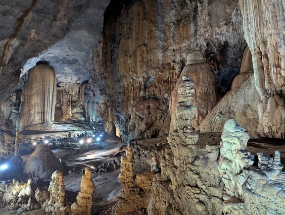 Cave with stalactites and stalagmites, the Paradise cave in Vietnam