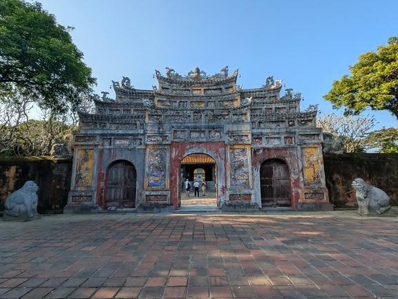 Stone gateway at the entrance of hidden Imperial city in Hue a residential palace of Nguyen dynasty 1805 – 1945, Vietnam