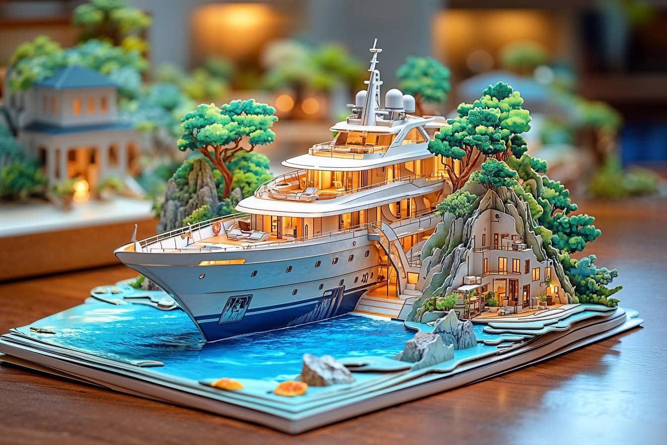 A paper model of a boat inside 3D book, a perfect way for storytelling and reading a fairytale