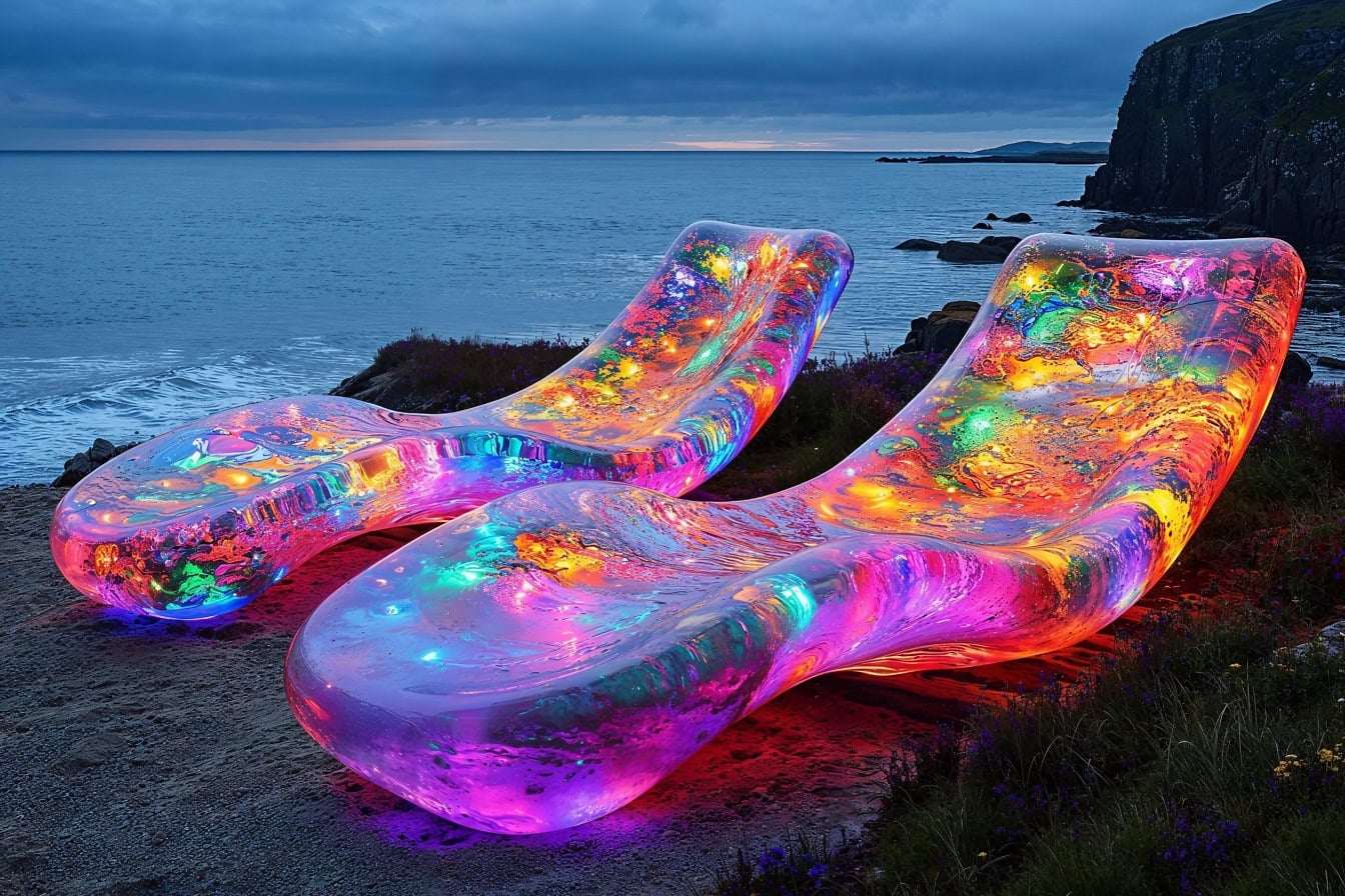 Innovative and spectacular design of cozy comfort inflatable chairs with colorful lights