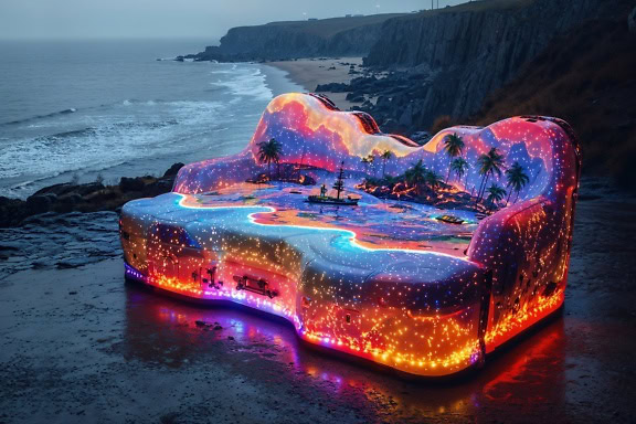 Innovative concept design a spectacular inflatable sofa, a colorful couch with fluorescence lights