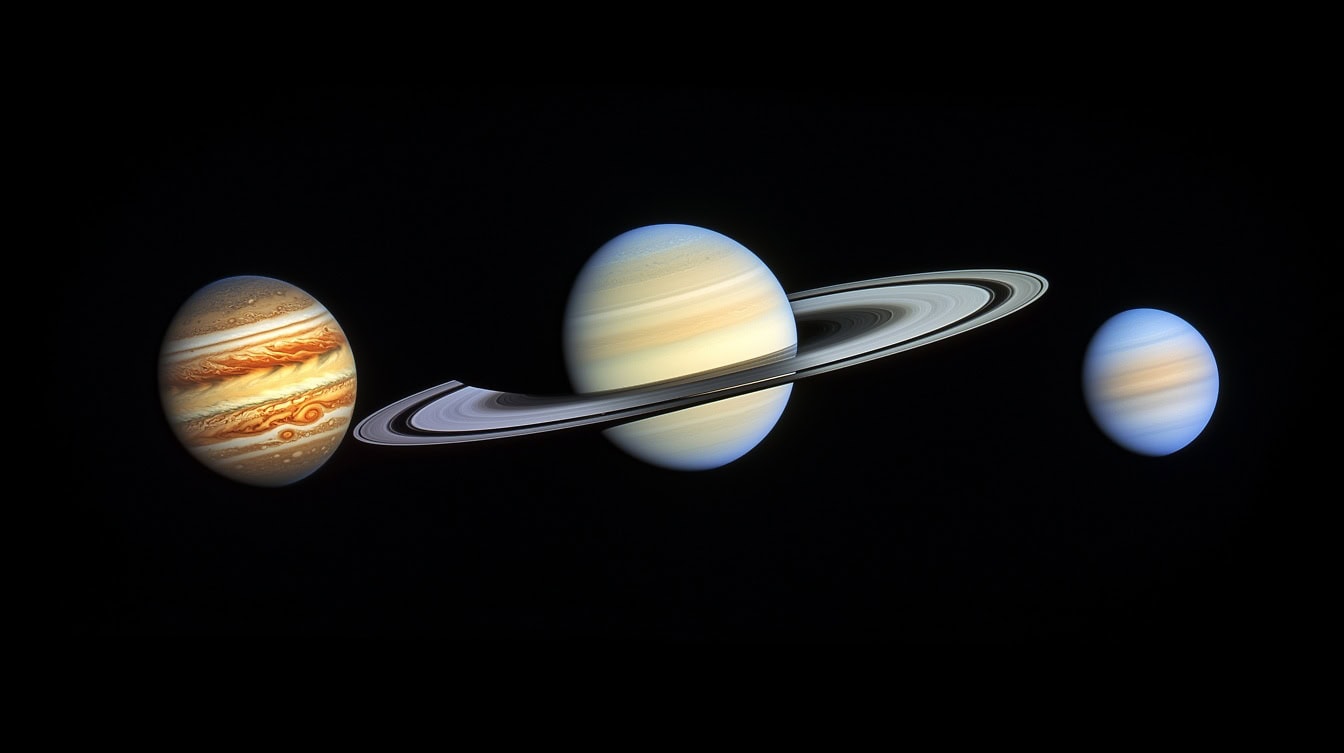 En Jupiter-, Saturn- og Neptun-planeter i det dype verdensrommet, en illustrasjon av planeter i solsystemet