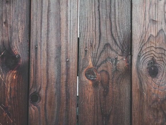 A wooden picket fence, the texture of hardwood wooden planks, surface of a timber with metal nails in it